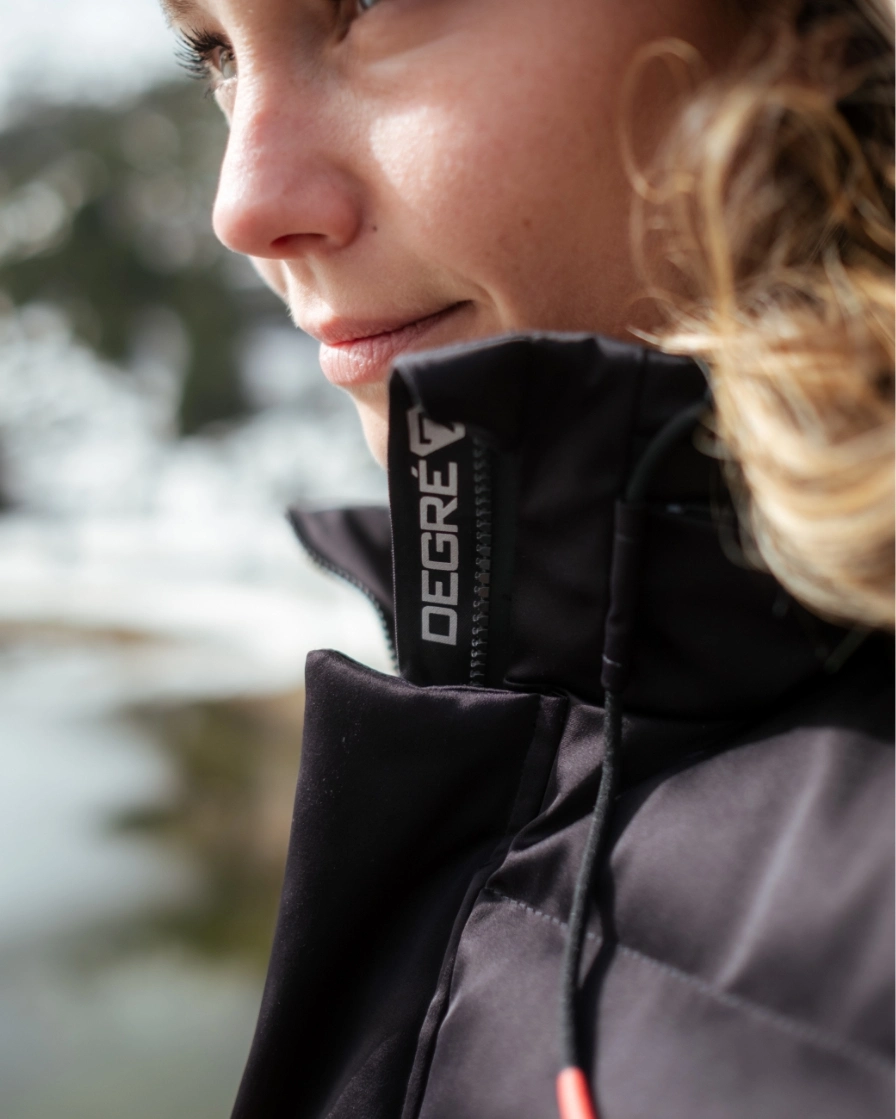 Close up of woman's face and jacket
